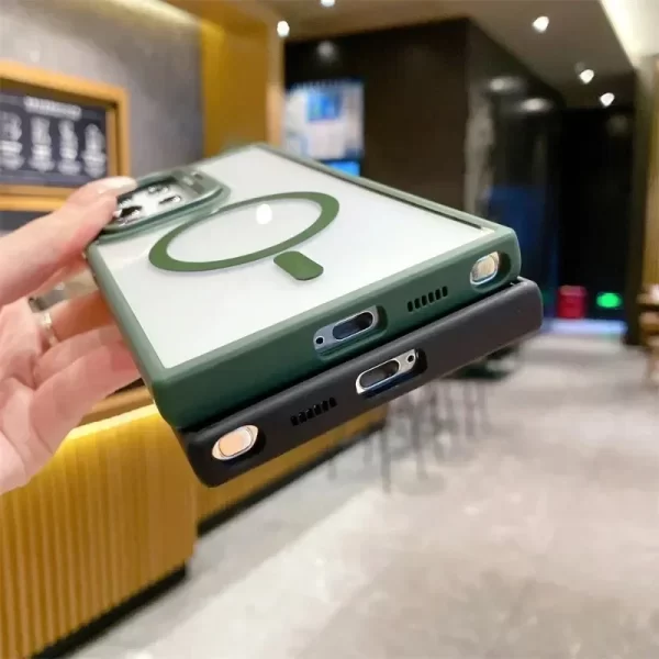 Magnetic Lens Protection Stand Phone Case For Samsung S24 S23 S22 Ultra Plus FE Clear Magsafe Wireless Charger Hard Back Cover - Image 5